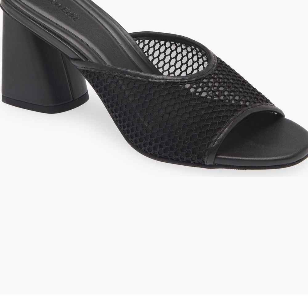 Black Mesh Block Heel Sandals